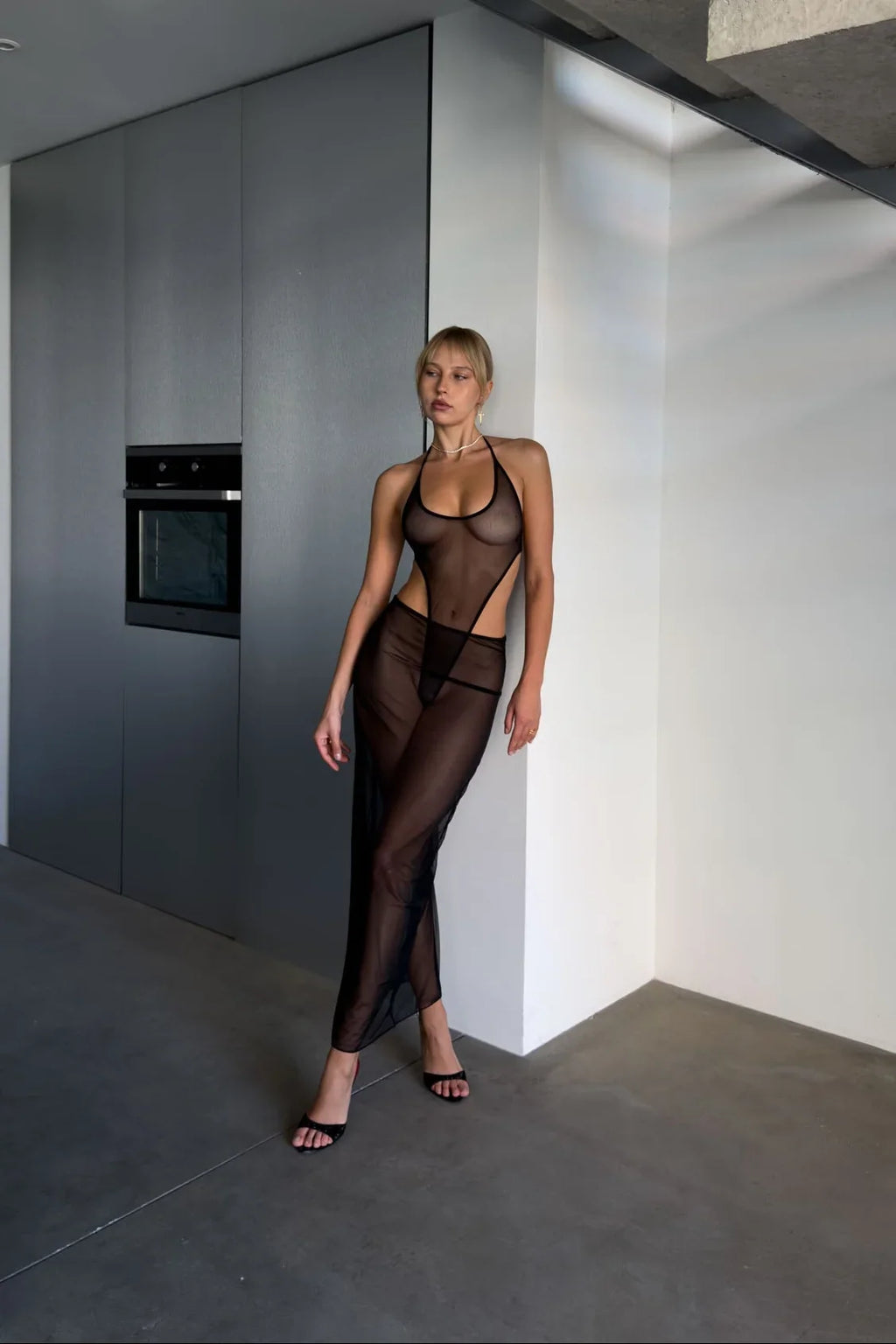 Elara Midnight Sheer Maxi Dress