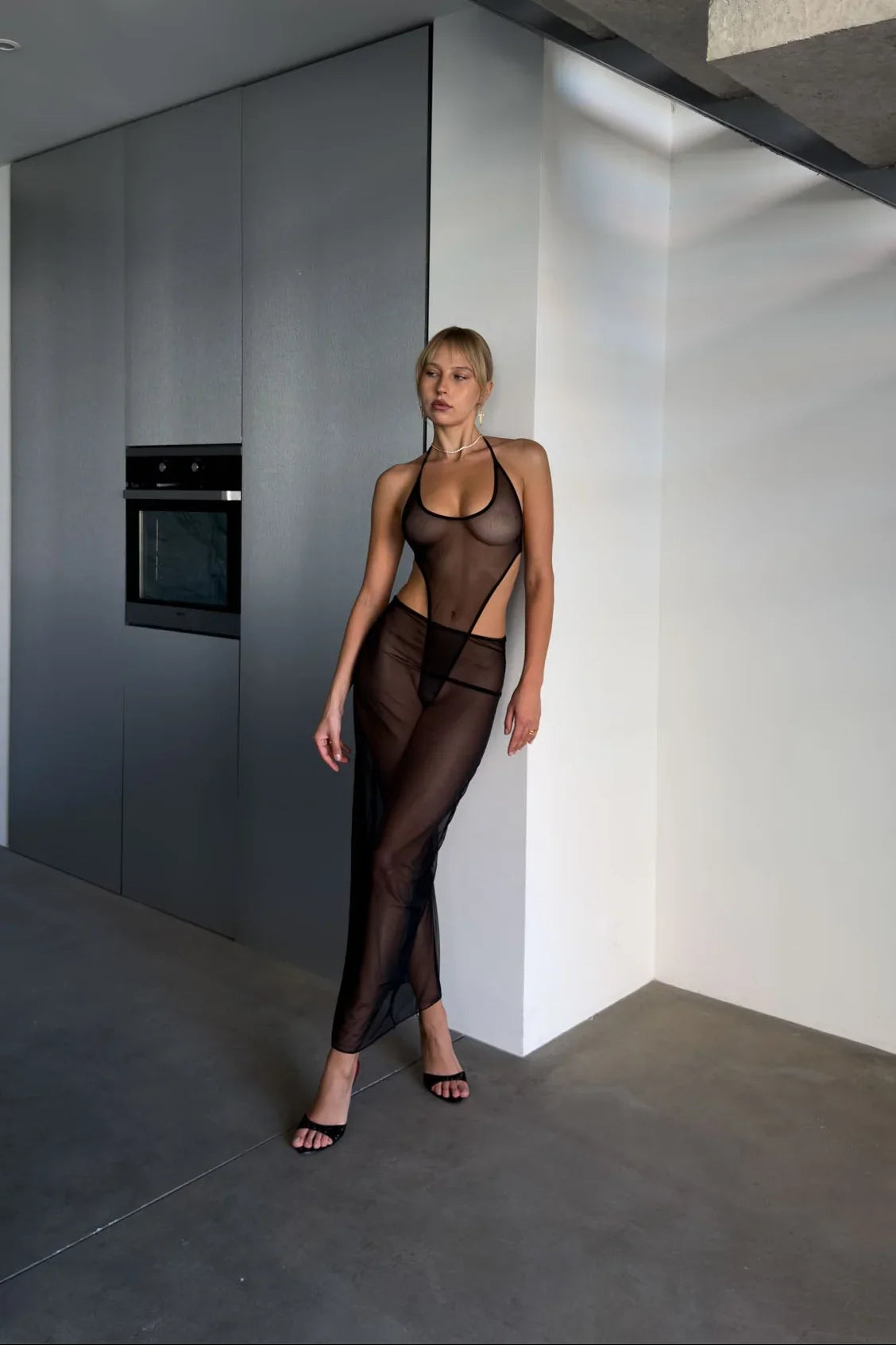 Elara Midnight Sheer Maxi Dress